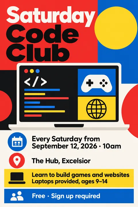 Bauhaus style poster for a fictional event called Saturday Code Club