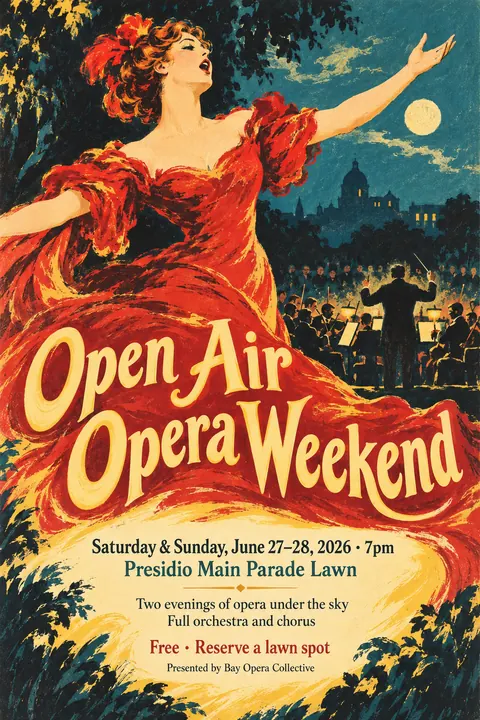 Belle Époque Lithograph style event poster for a fictional festival: Open Air Opera Weekend