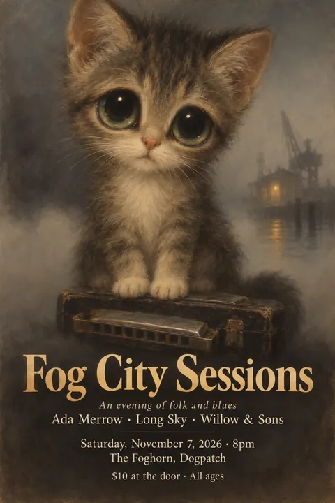 Big Eyes / Keane Waif style poster for a fictional event called Fog City Sessions