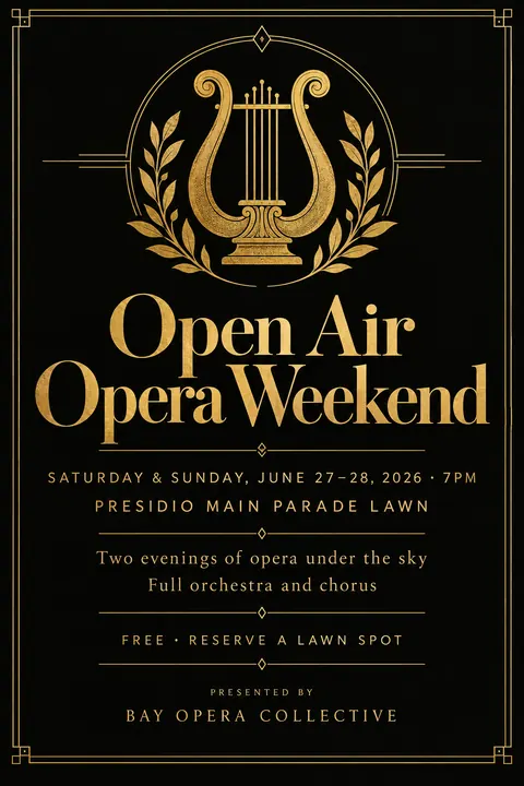 Black and Gold style event poster for a fictional festival: Open Air Opera Weekend