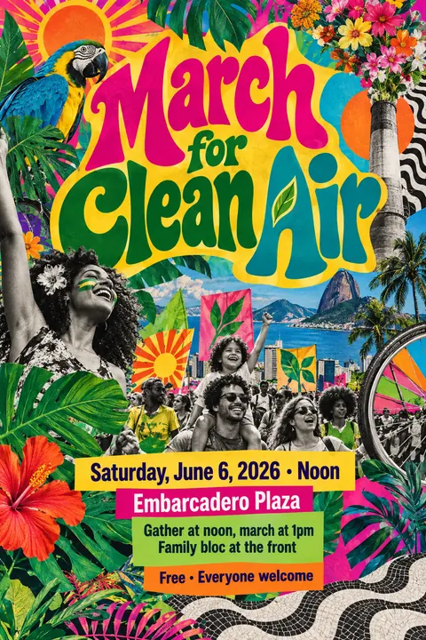 Brazilian Tropicália style poster for a fictional event called March for Clean Air