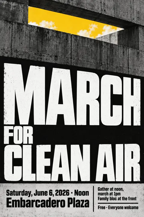 Brutalist Graphic Design style poster for a fictional event called March for Clean Air