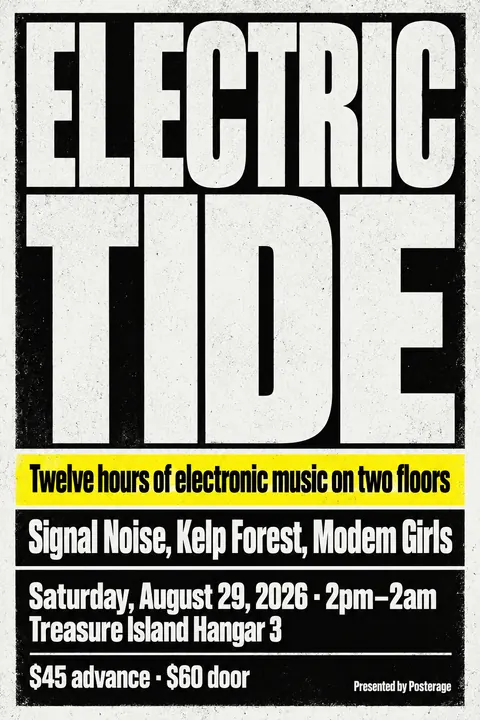 Brutalist Graphic Design style event poster for a fictional festival: Electric Tide