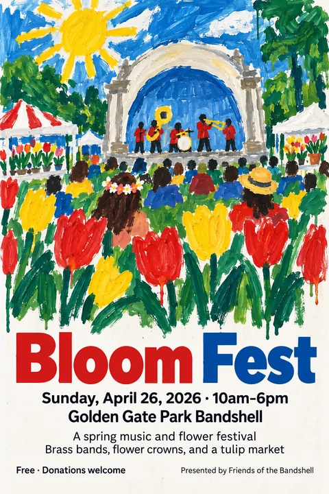 Child Poster Paint + Pro Typography style event poster for a fictional festival: Bloom Fest