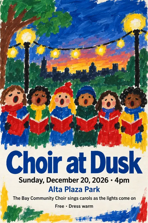 Child Poster Paint + Pro Typography style poster for a fictional event called Choir at Dusk