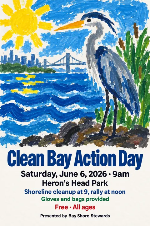 Child Poster Paint + Pro Typography style event poster for a fictional protest: Clean Bay Action Day