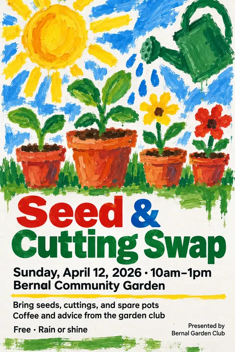 Child Poster Paint + Pro Typography style poster for a fictional event called Seed & Cutting Swap