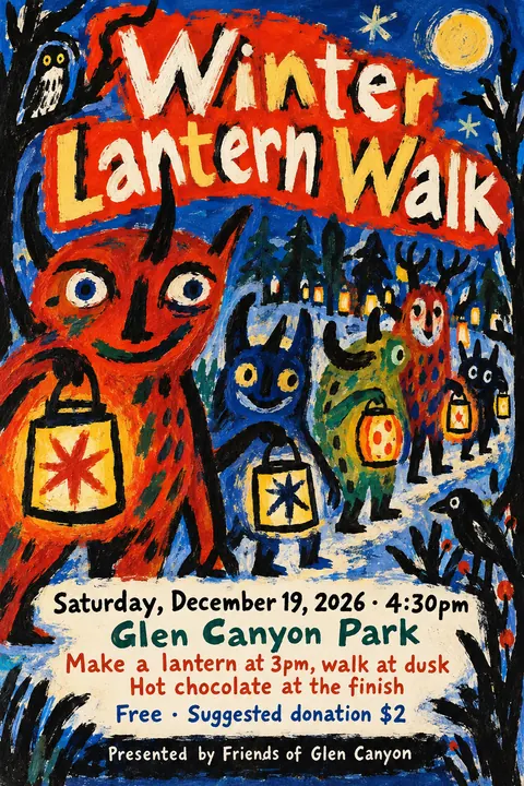 CoBrA style poster for a fictional event called Winter Lantern Walk