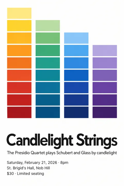 Concrete Art style poster for a fictional event called Candlelight Strings