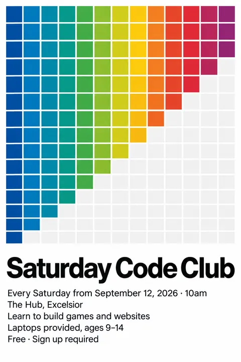 Concrete Art style poster for a fictional event called Saturday Code Club