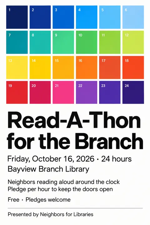 Concrete Art style event poster for a fictional fundraiser: Read-A-Thon for the Branch