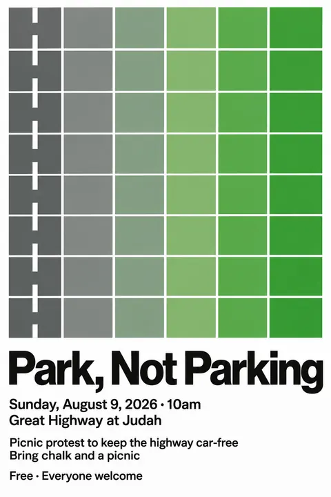 Concrete Art style event poster for a fictional protest: Park, Not Parking