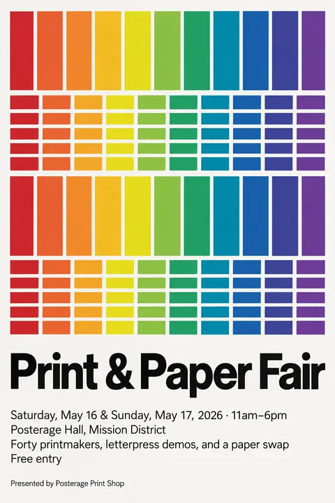 Concrete Art style poster for a fictional event called Print & Paper Fair