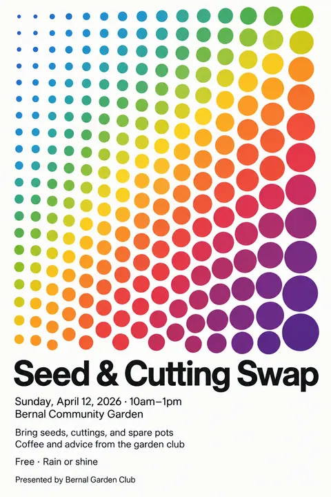 Concrete Art style poster for a fictional event called Seed & Cutting Swap