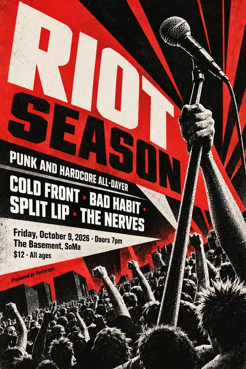 Constructivist style poster for a fictional event called Riot Season