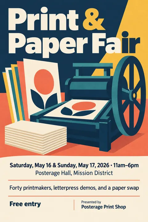 Contemporary Flat Illustration style poster for a fictional event called Print & Paper Fair