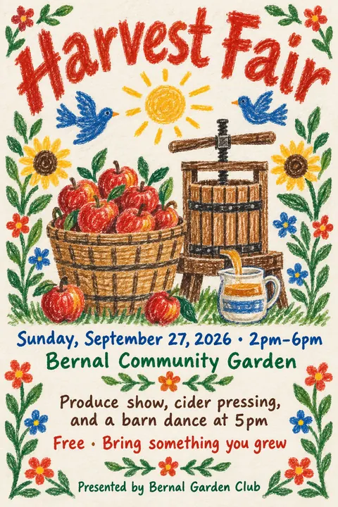 Crayon Folk Handmade style poster for a fictional event called Harvest Fair