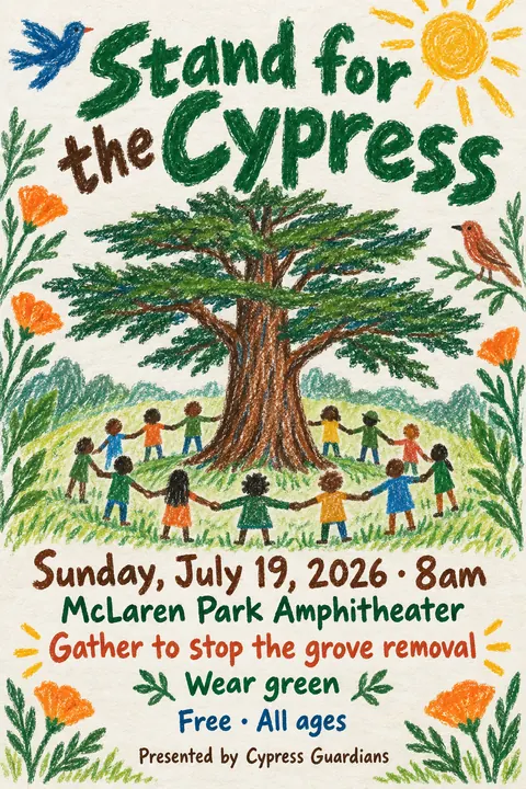 Crayon Folk Handmade style event poster for a fictional protest: Stand for the Cypress