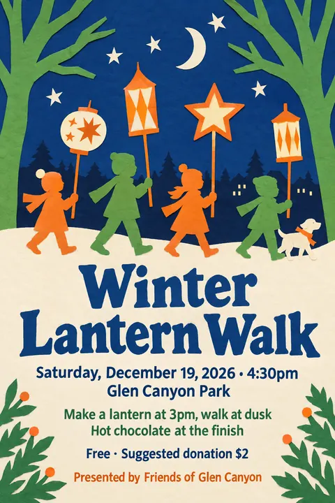 Cut paper style poster for a fictional event called Winter Lantern Walk