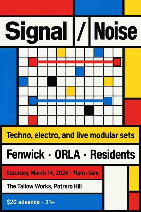 De Stijl style poster for a fictional event called Signal / Noise