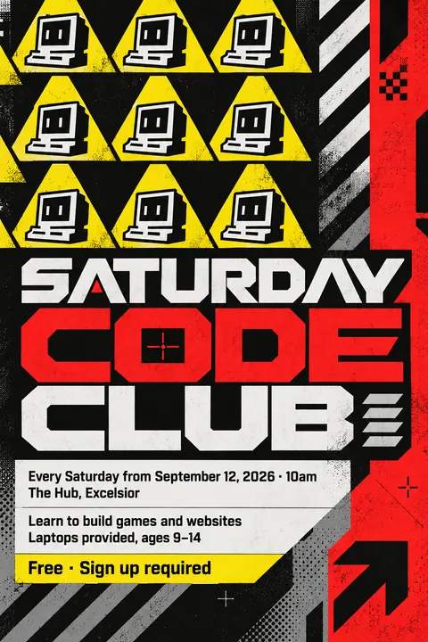 Designers Republic style poster for a fictional event called Saturday Code Club