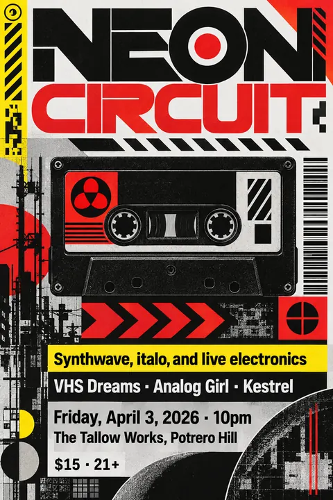 Designers Republic style poster for a fictional event called Neon Circuit
