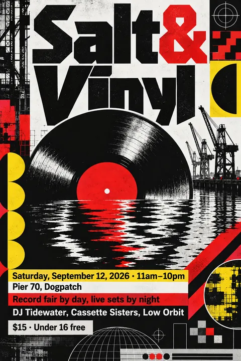 Designers Republic style event poster for a fictional festival: Salt & Vinyl
