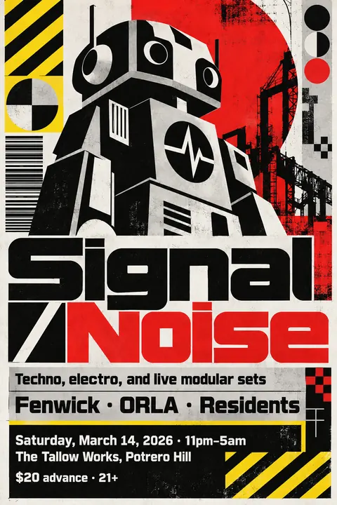 Designers Republic style poster for a fictional event called Signal / Noise