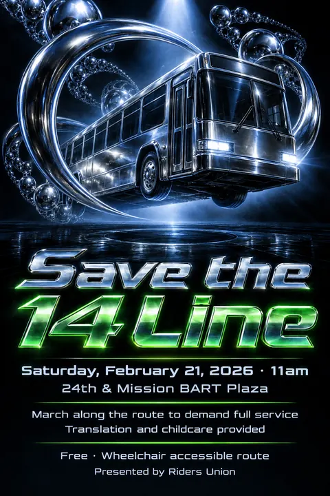 90s Drum and Bass Flyer style event poster for a fictional protest: Save the 14 Line