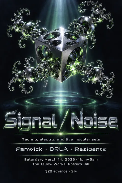90s Drum and Bass Flyer style poster for a fictional event called Signal / Noise
