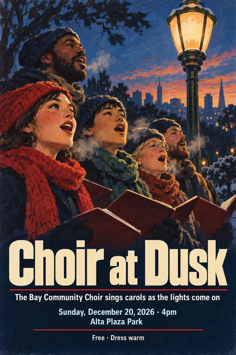 East German DEFA Film Poster style poster for a fictional event called Choir at Dusk