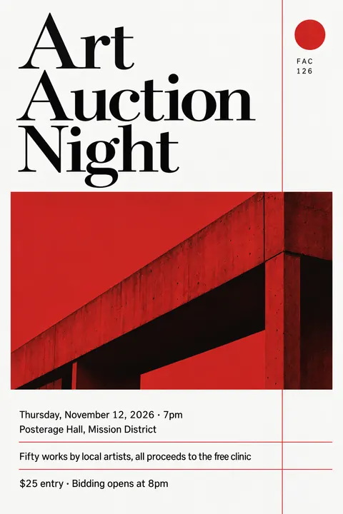 Factory Records / Haçienda style event poster for a fictional fundraiser: Art Auction Night
