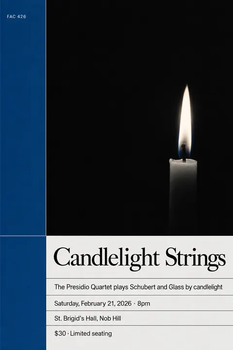 Factory Records / Haçienda style poster for a fictional event called Candlelight Strings