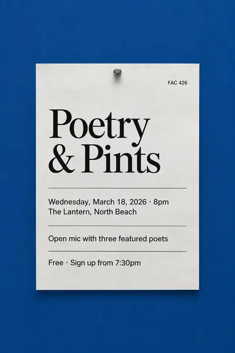 Factory Records / Haçienda style poster for a fictional event called Poetry & Pints