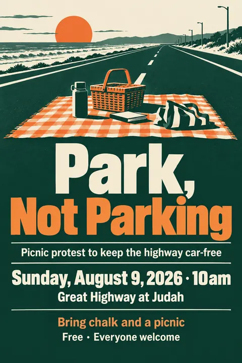 Festival Indie Lineup style event poster for a fictional protest: Park, Not Parking