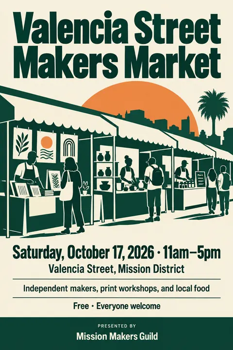 Festival Indie Lineup style poster for a fictional event called Valencia Street Makers Market