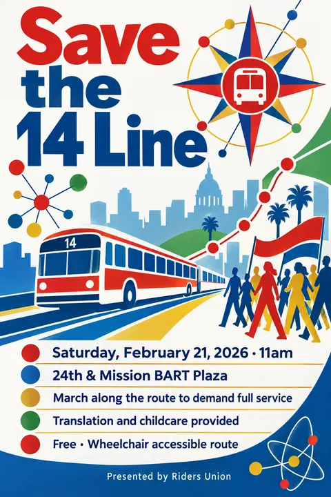 Festival of Britain style event poster for a fictional protest: Save the 14 Line
