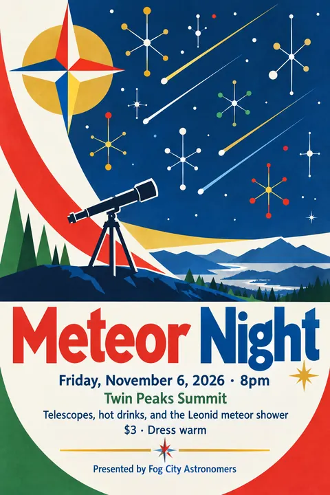Festival of Britain style poster for a fictional event called Meteor Night