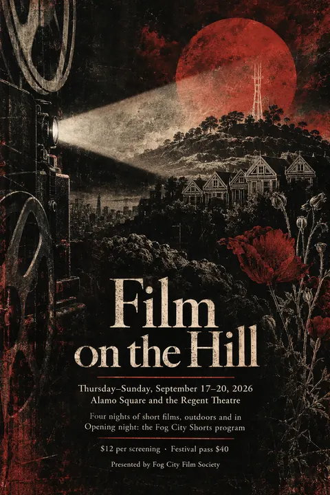 4AD Records style event poster for a fictional festival: Film on the Hill