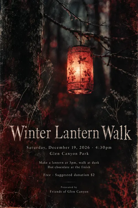 4AD Records style event poster for a fictional community: Winter Lantern Walk