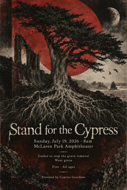 4AD Records style event poster for a fictional protest: Stand for the Cypress