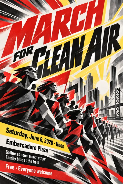 Futurist style poster for a fictional event called March for Clean Air
