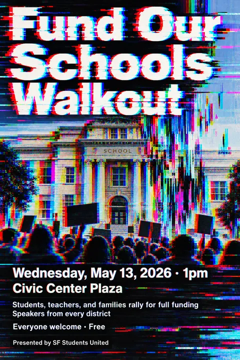 Glitch Art style event poster for a fictional protest: Fund Our Schools Walkout