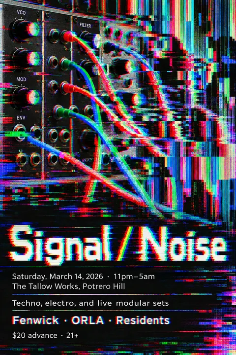 Glitch Art style poster for a fictional event called Signal / Noise