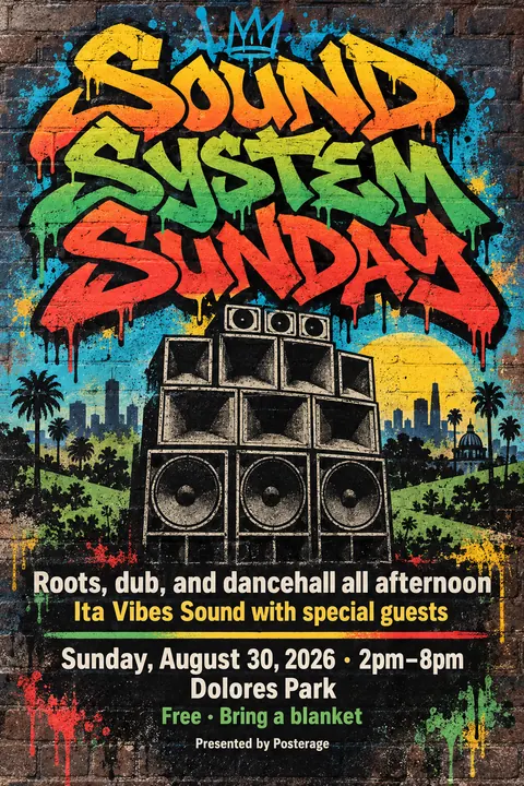 Graffiti / Street Art style poster for a fictional event called Sound System Sunday