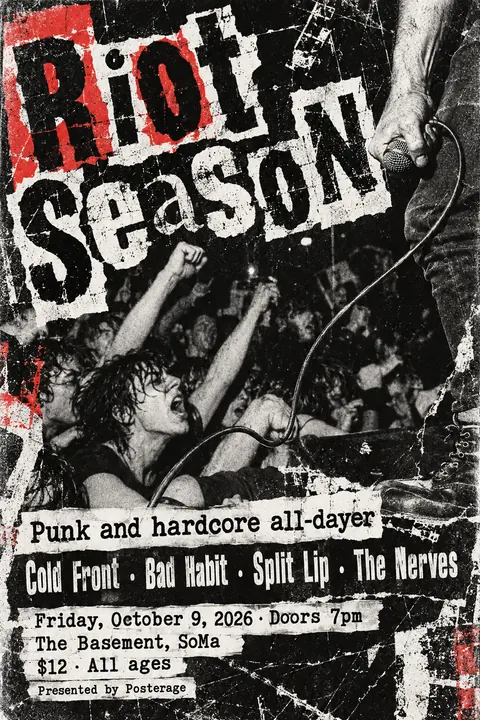 Grunge Typography style poster for a fictional event called Riot Season