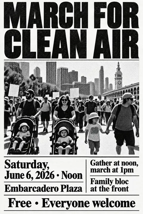 Halftone / Newsprint style poster for a fictional event called March for Clean Air
