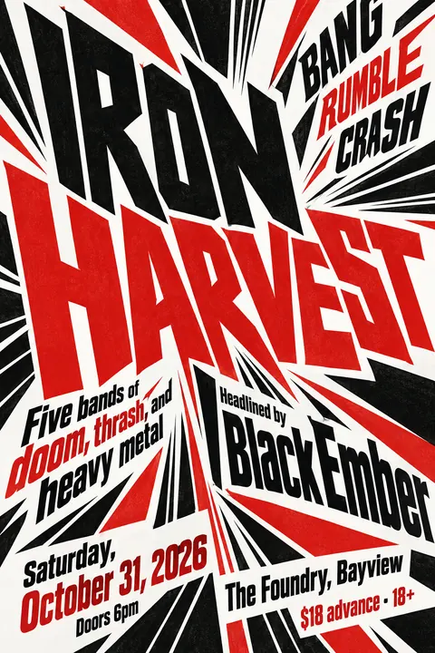Italian Futurist Typography style poster for a fictional event called Iron Harvest