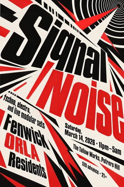 Italian Futurist Typography style poster for a fictional event called Signal / Noise