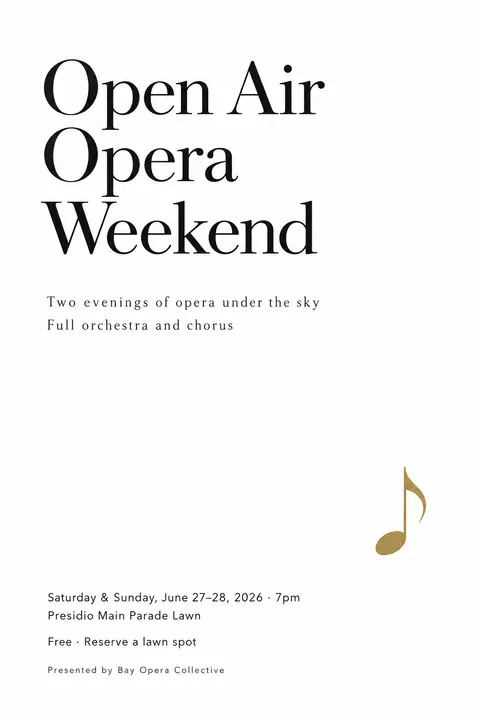 Japanese Minimal Poster style event poster for a fictional festival: Open Air Opera Weekend